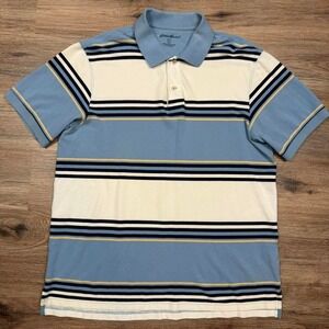 white blue striped eddie bauer polo shirt